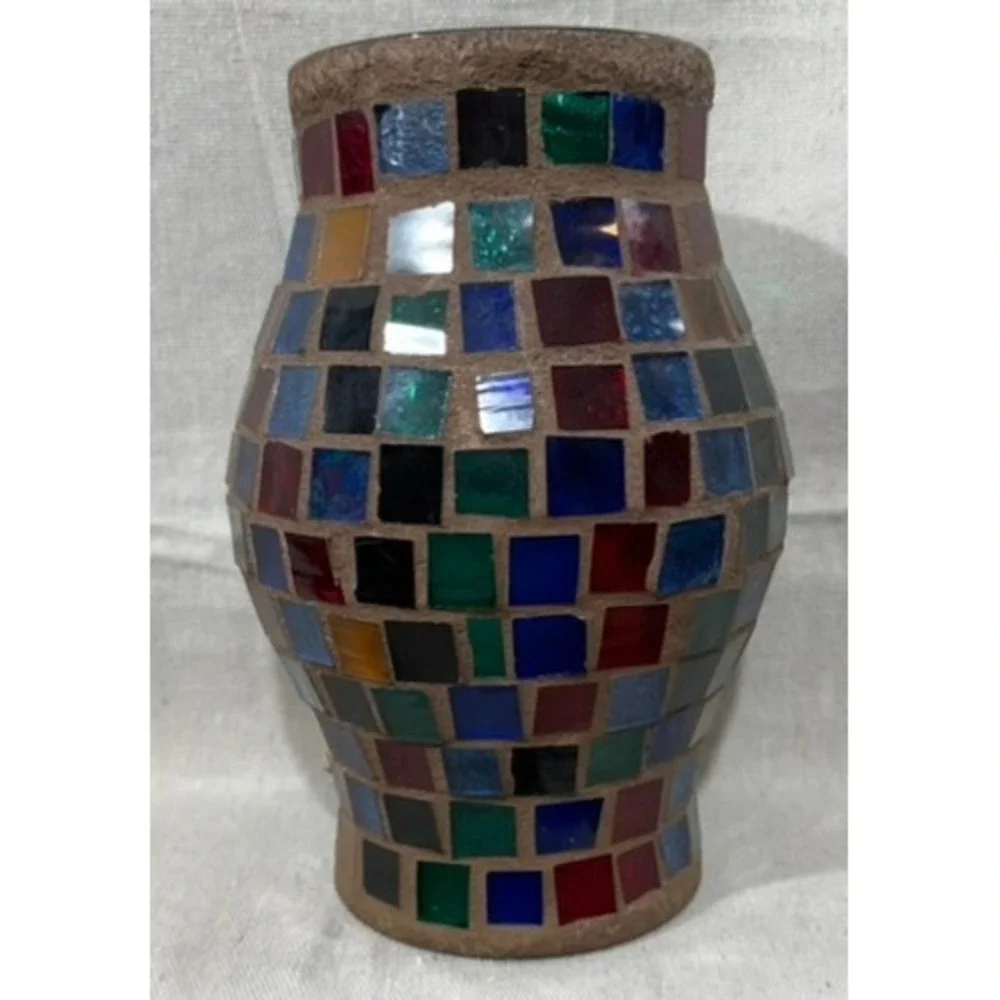 Bohemian Multicolored Glass Mosaic Vase 8.5